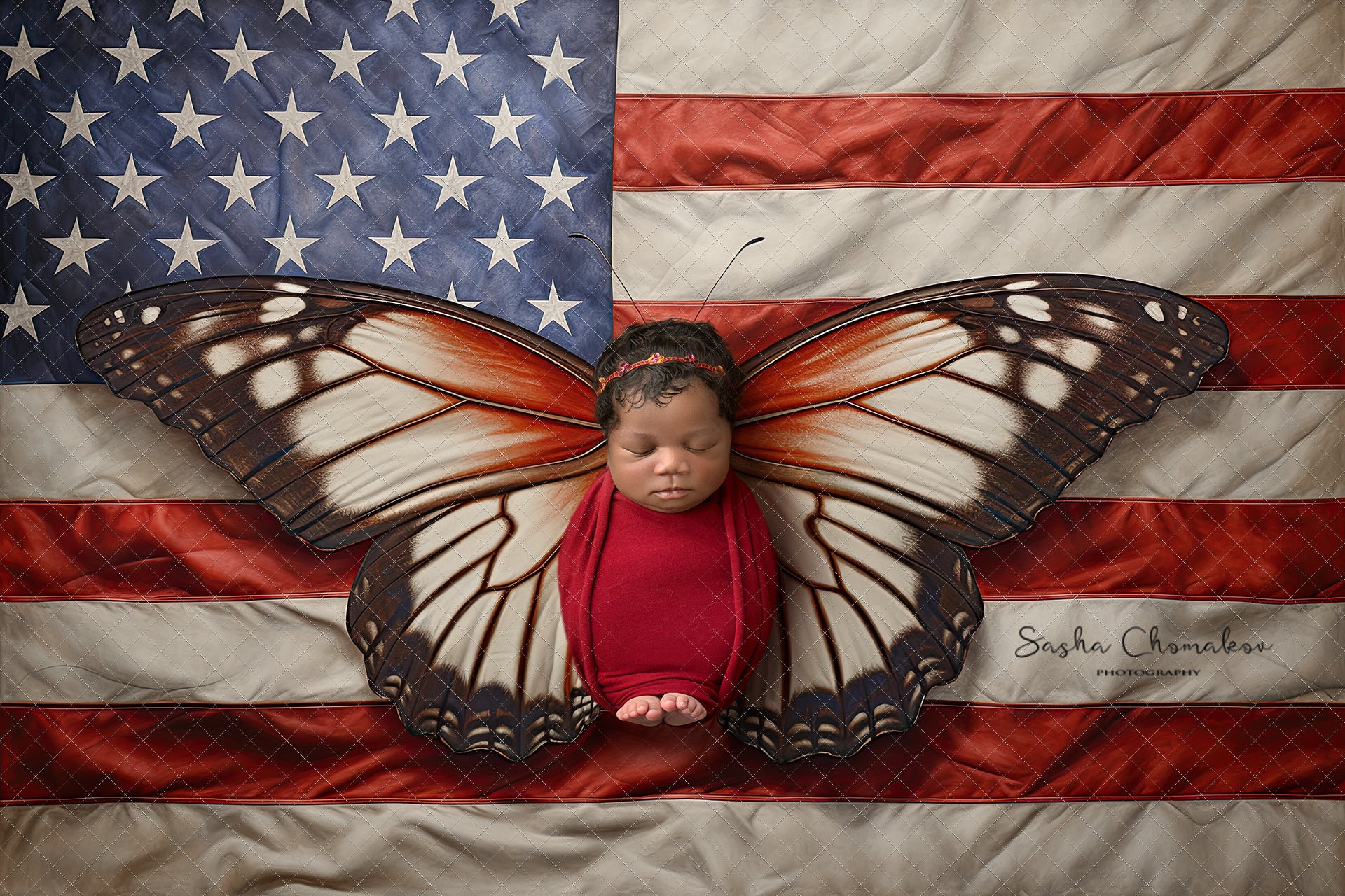 Digital backgrounds Independence day patriotic butterflies USA set 1 Ai generated