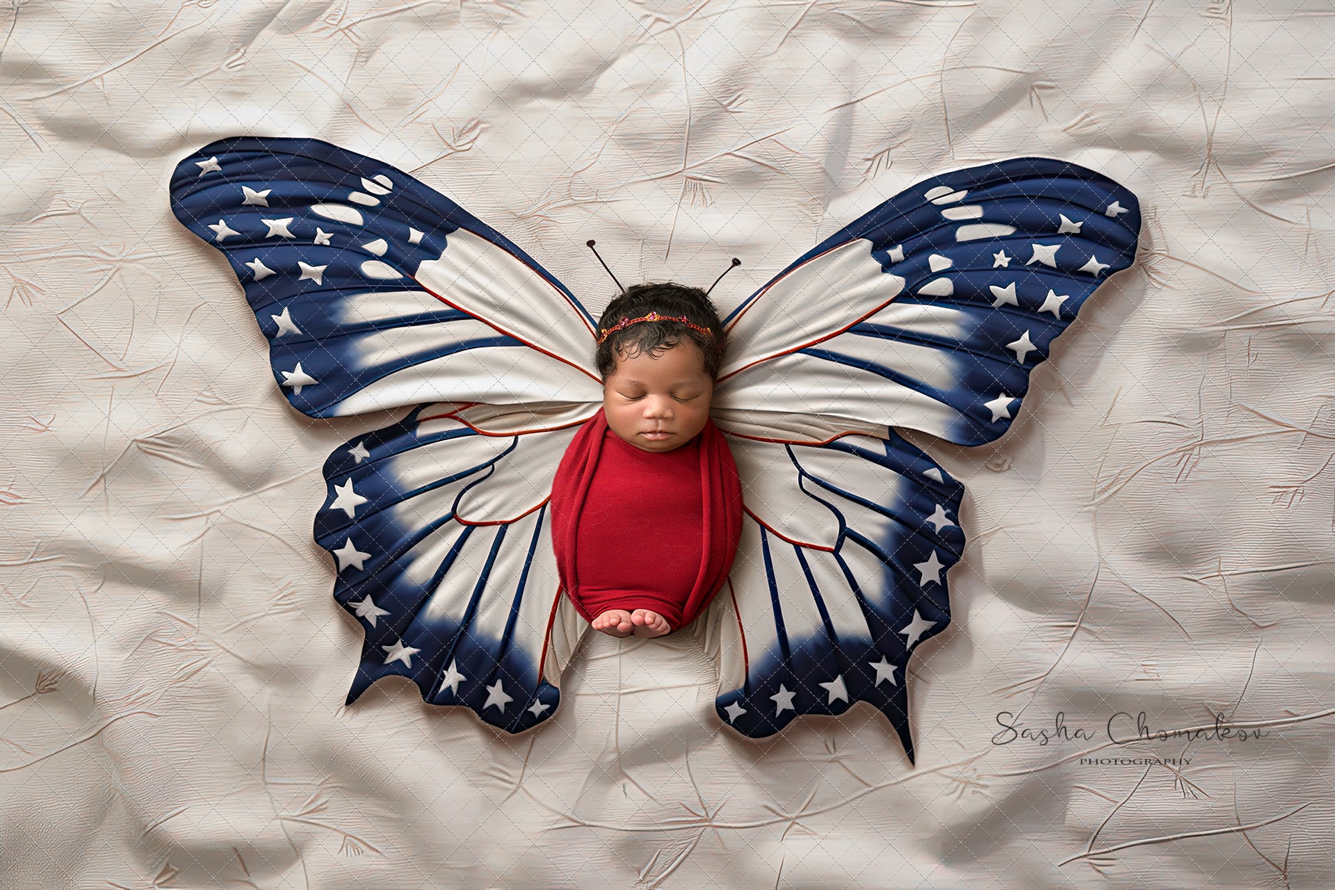 Digital backgrounds Independence day patriotic butterflies set 3 Ai generated
