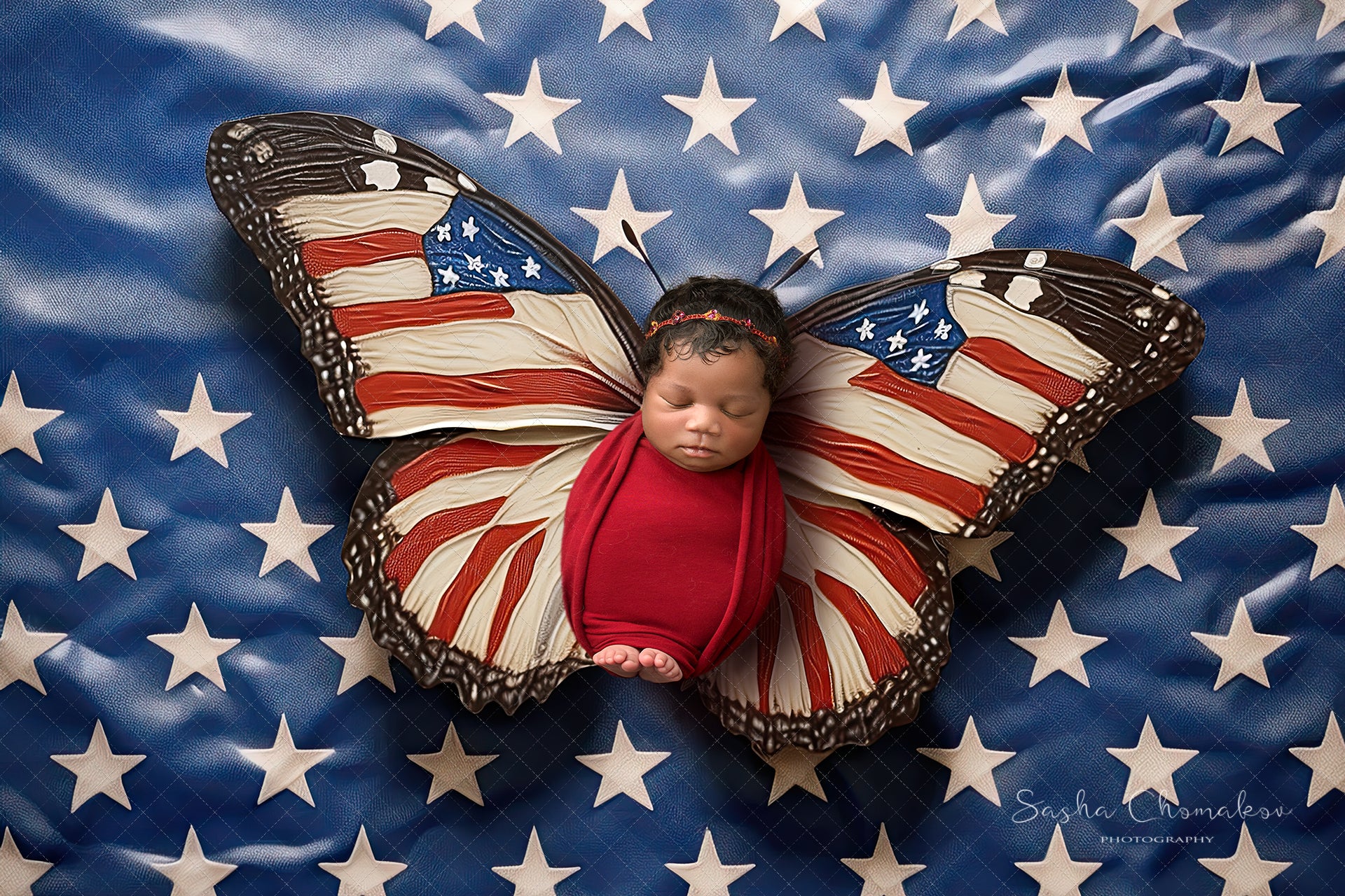 Digital backgrounds Independence day patriotic butterflies set 2 Ai generated