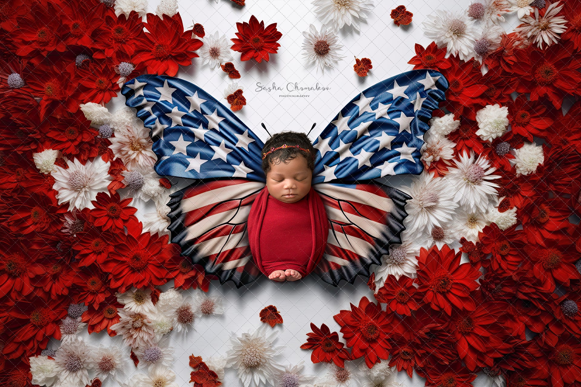 Digital backgrounds Independence day patriotic butterflies set 4 Ai generated