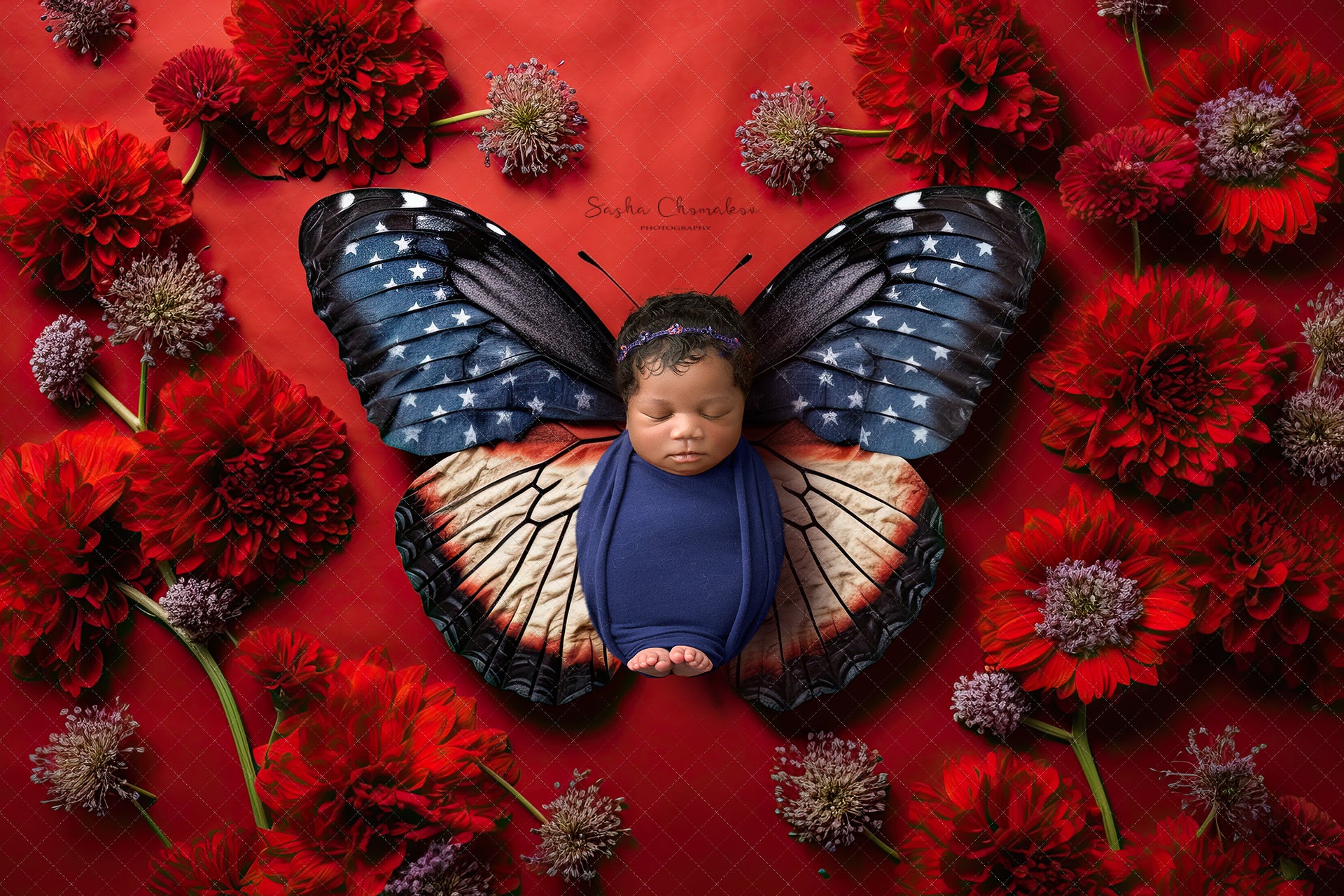 Digital backgrounds Independence day patriotic butterflies set 3 Ai generated