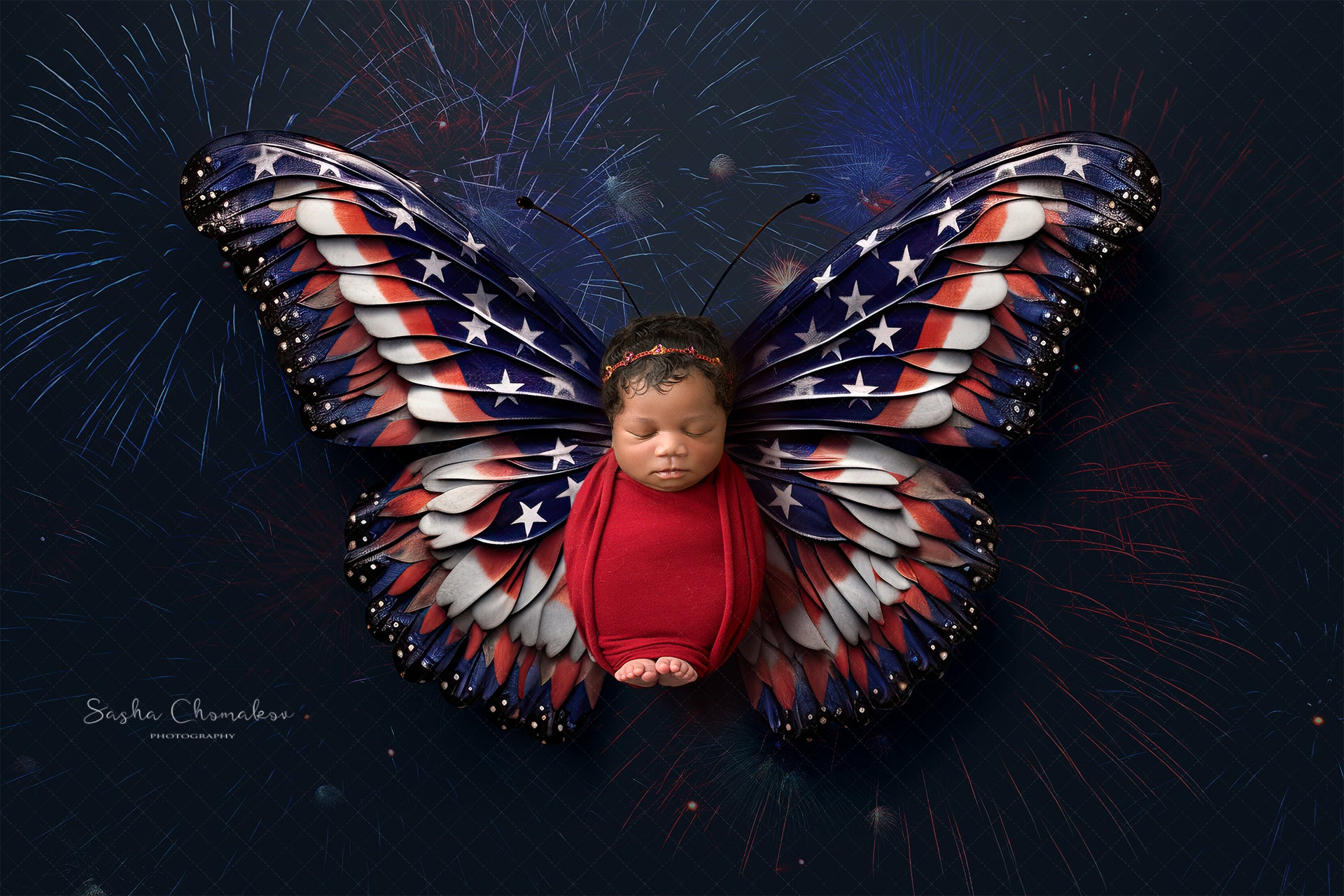 Digital backgrounds Independence day patriotic butterflies set 4 Ai generated