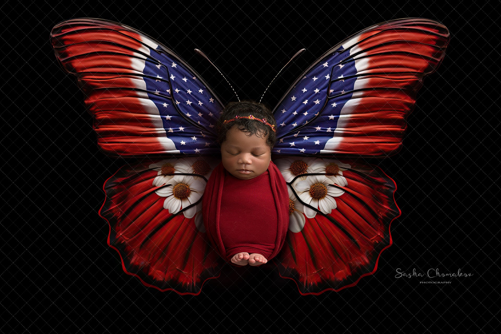 Digital backgrounds Independence day patriotic butterflies set 4 Ai generated