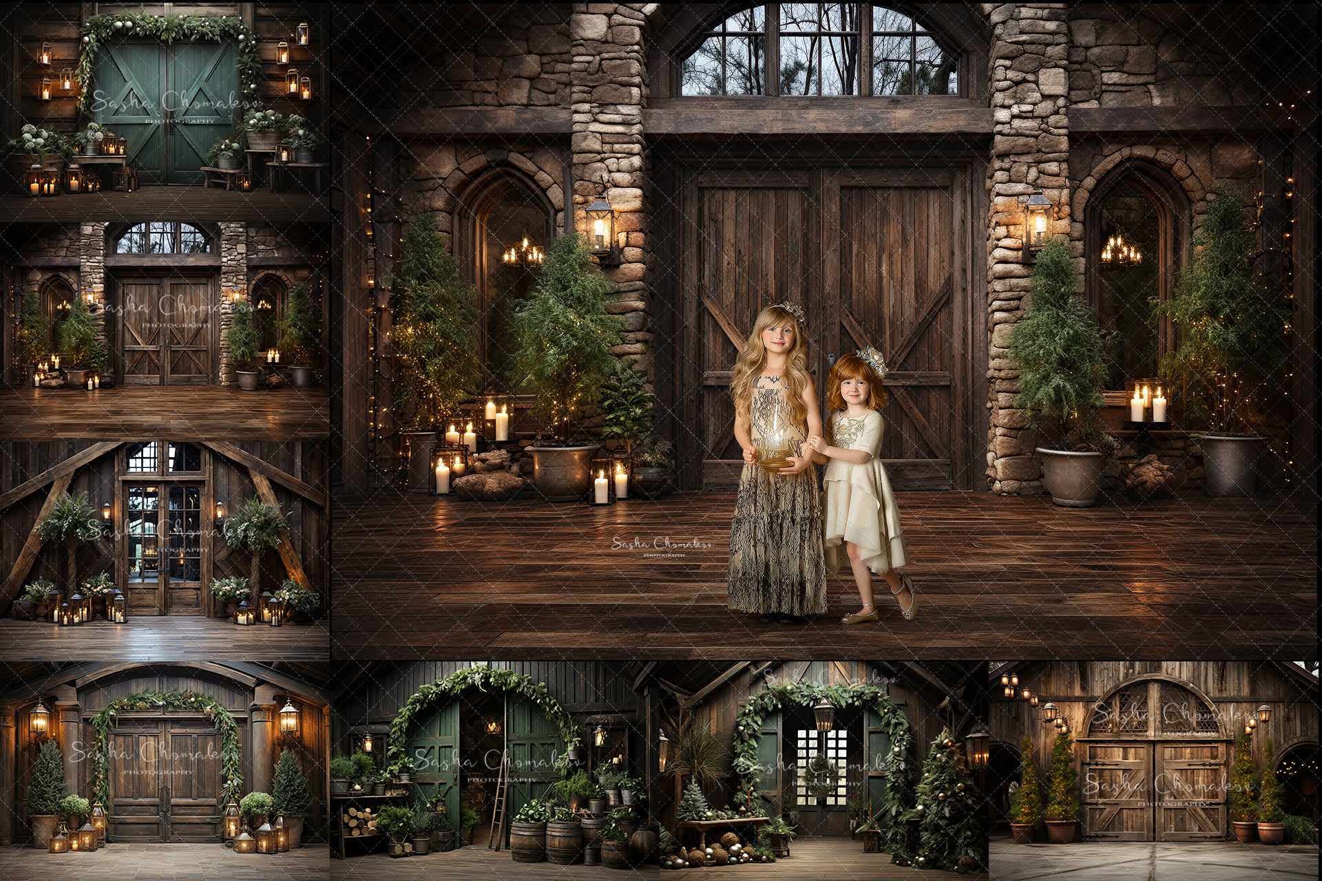 Digital backgrounds Ai generated Christmas barns