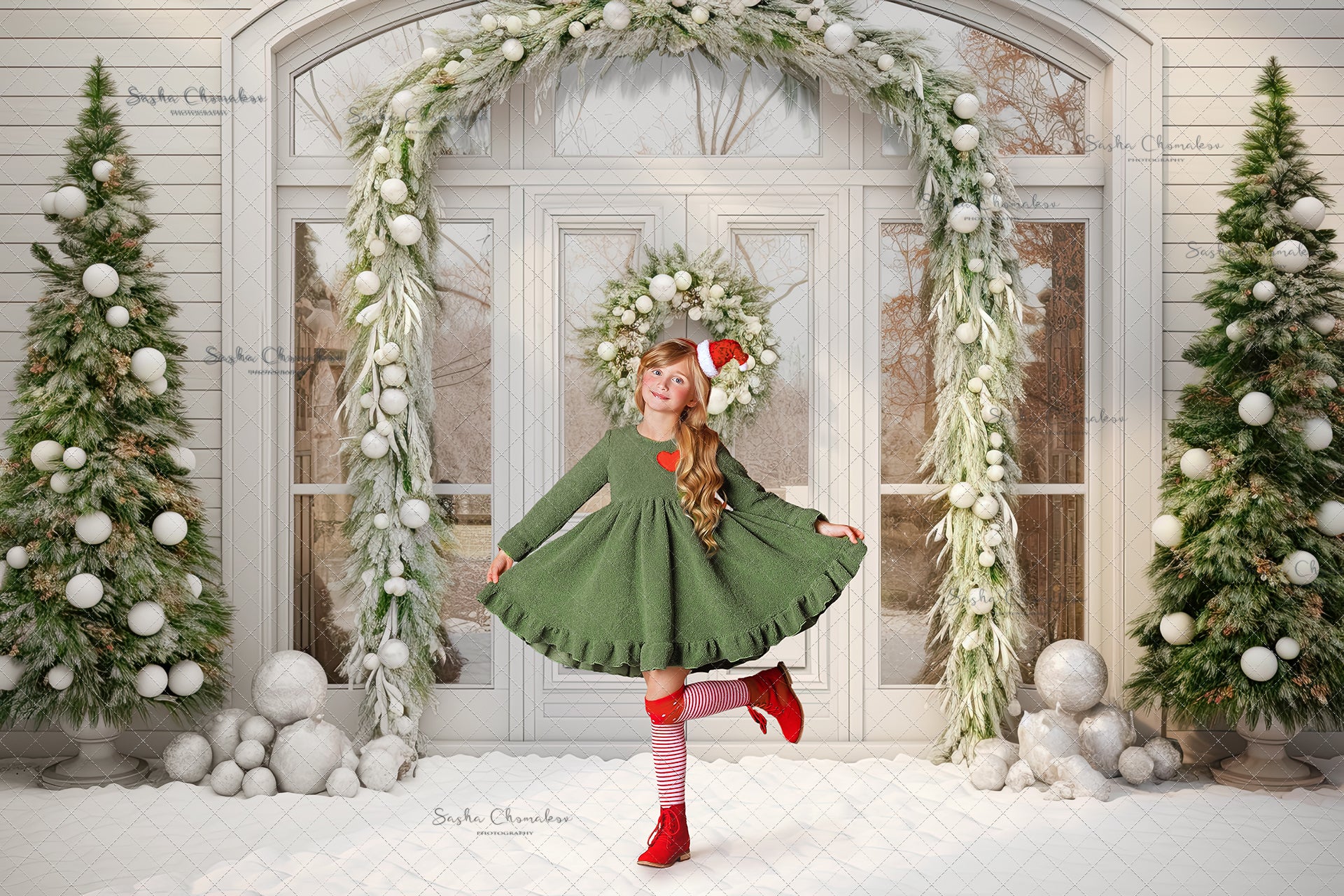 Digital backgrounds Ai generated Christmas front doors set 2