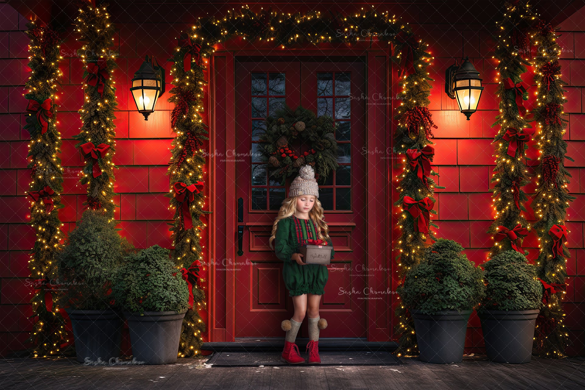 Digital backgrounds Ai generated Christmas front doors set 5
