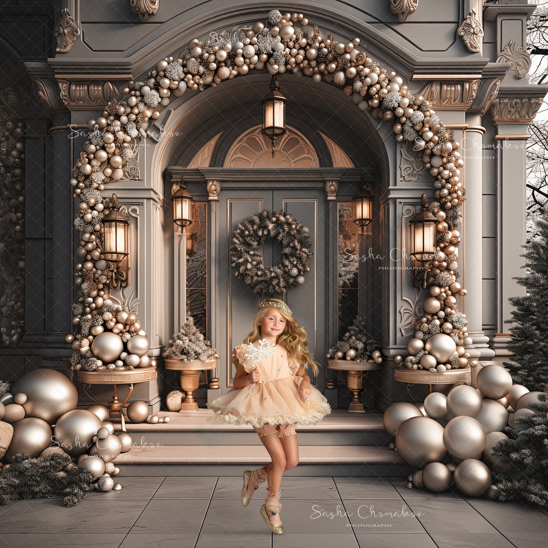 Digital backgrounds Ai generated Christmas front doors set 4