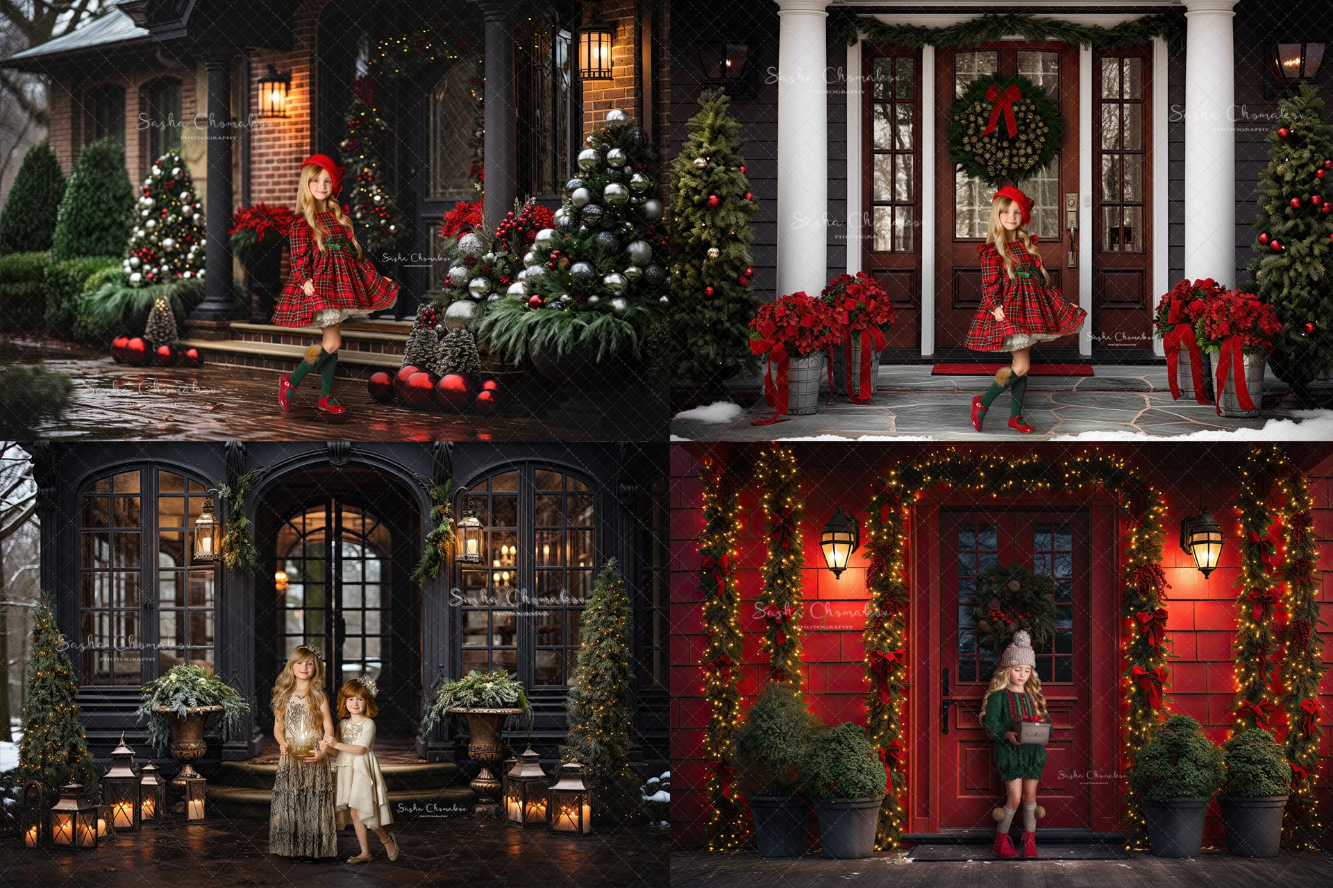 Digital backgrounds Ai generated Christmas front doors set 5