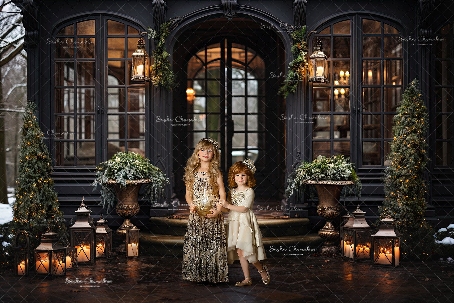 Digital backgrounds Ai generated Christmas front doors set 5