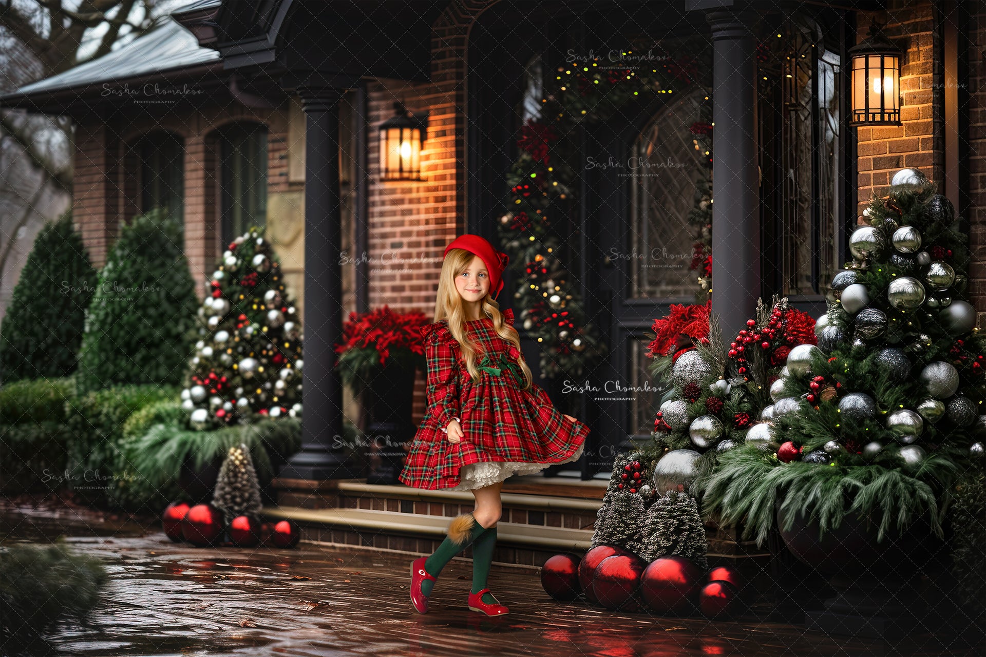 Digital backgrounds Ai generated Christmas front doors set 5