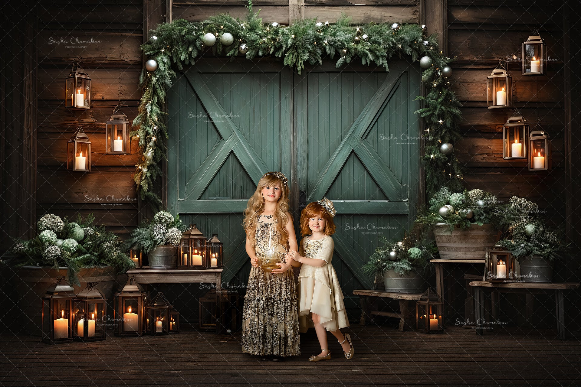 Digital backgrounds Ai generated Christmas barns