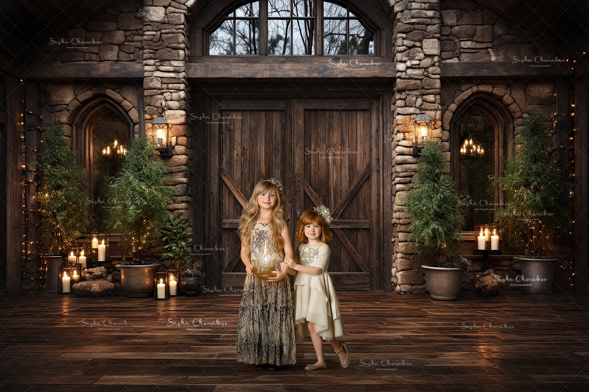 Digital backgrounds Ai generated Christmas barns