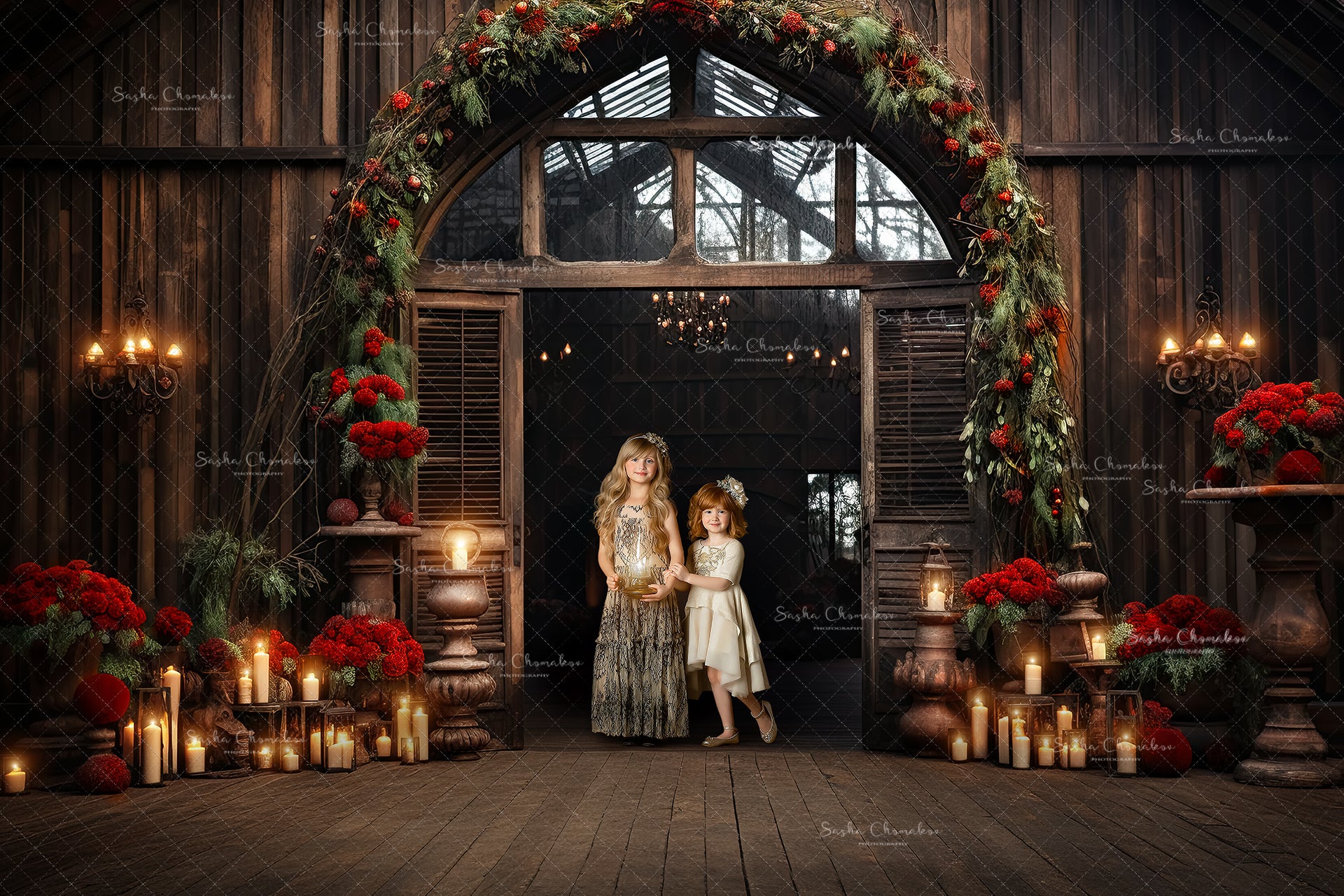Digital backgrounds Ai generated Christmas barns