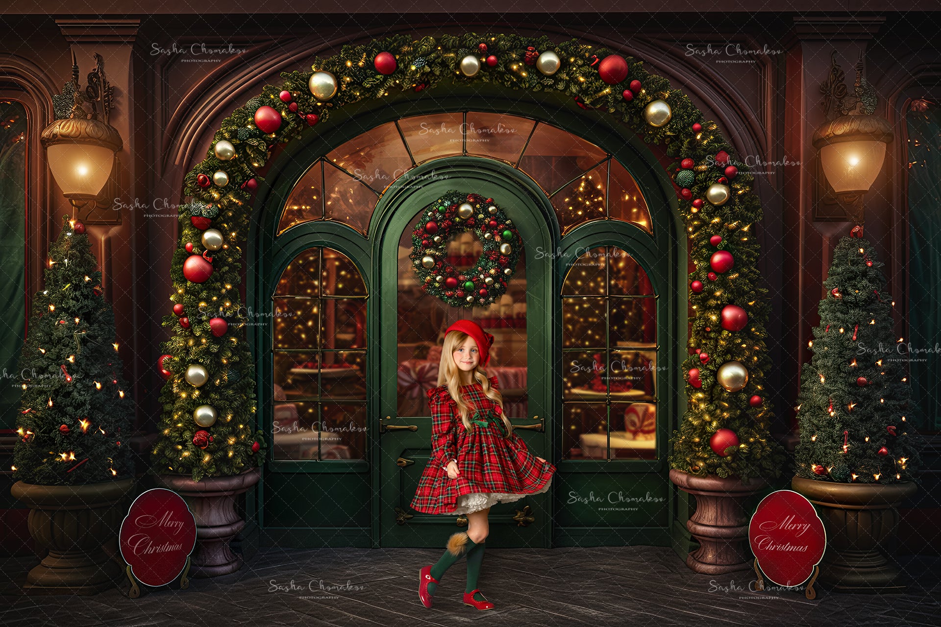 Digital backgrounds Ai generated Christmas front doors
