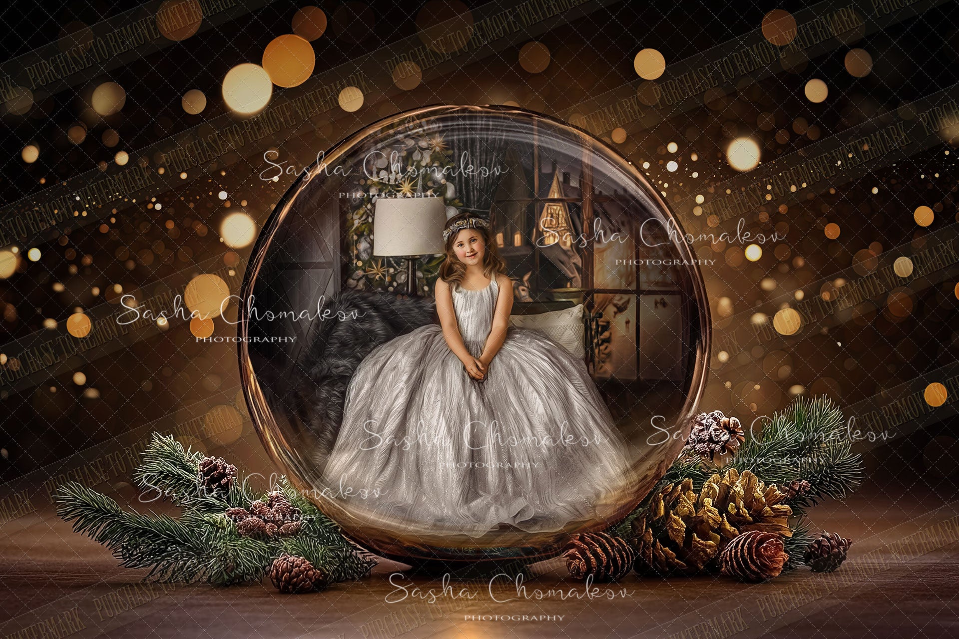 Digital Backdrop Ai generated Christmas globes
