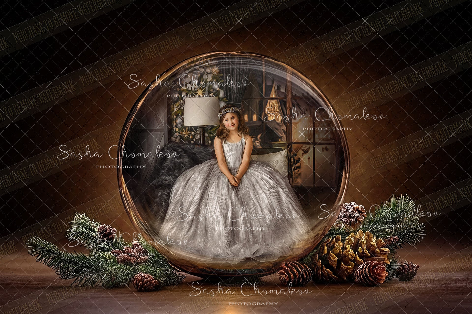 Digital Backdrop Ai generated Christmas globes