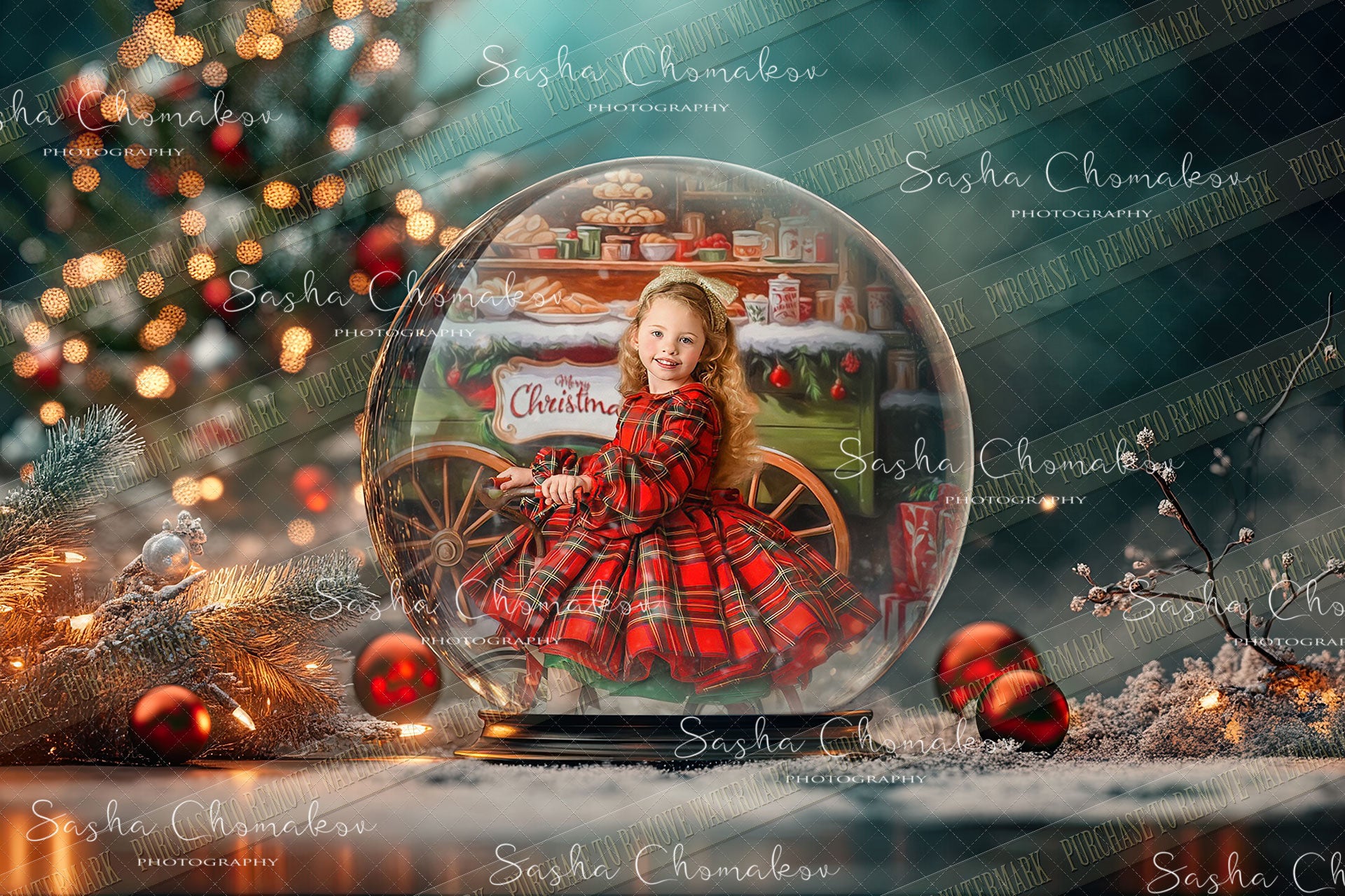 Digital Backdrop Ai generated Christmas globes