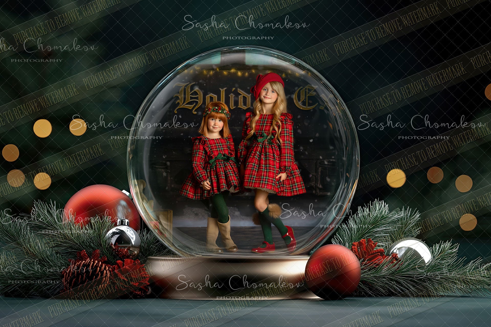 Digital Backdrop Ai generated Christmas globes