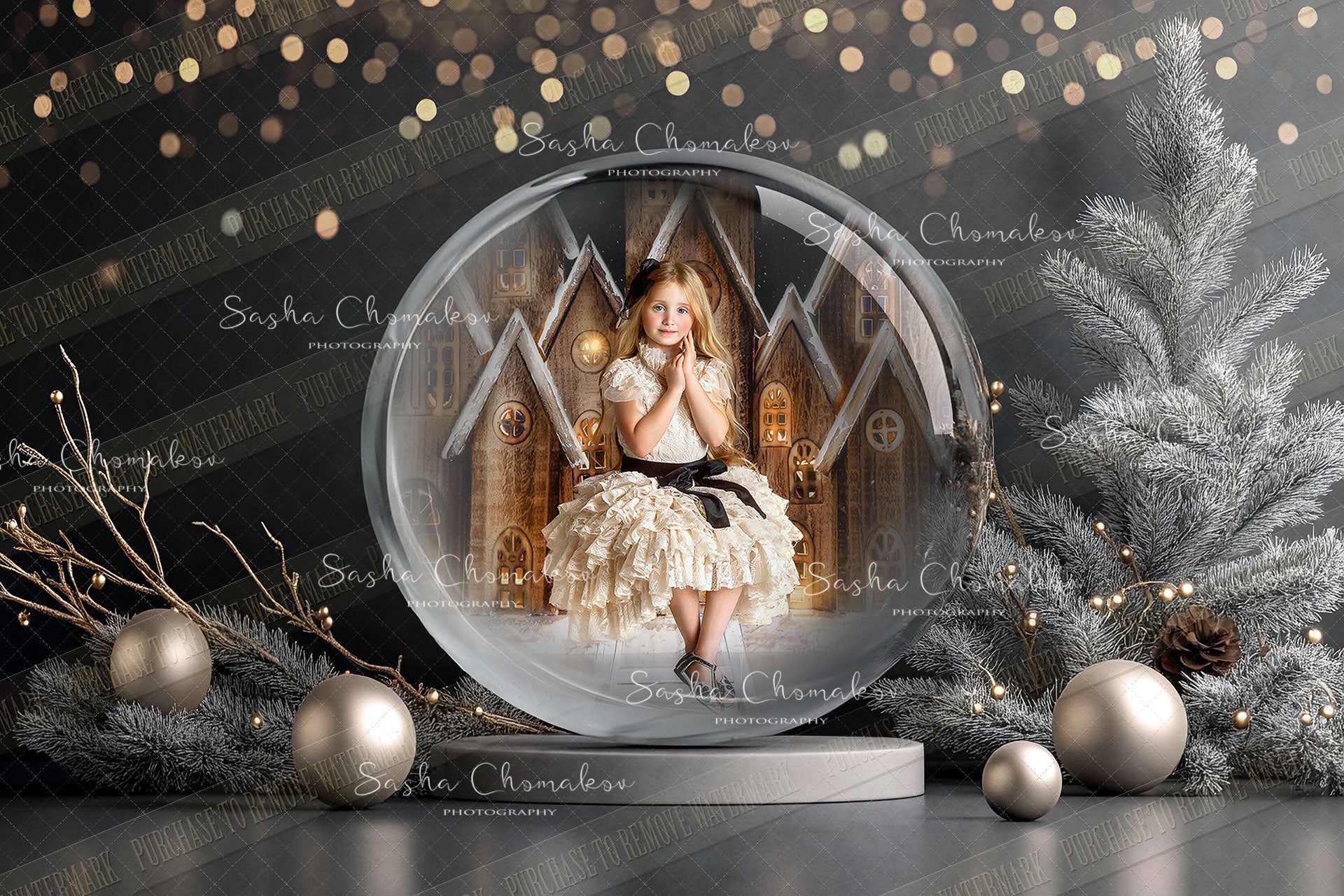 Digital Backdrop Ai generated Christmas globes
