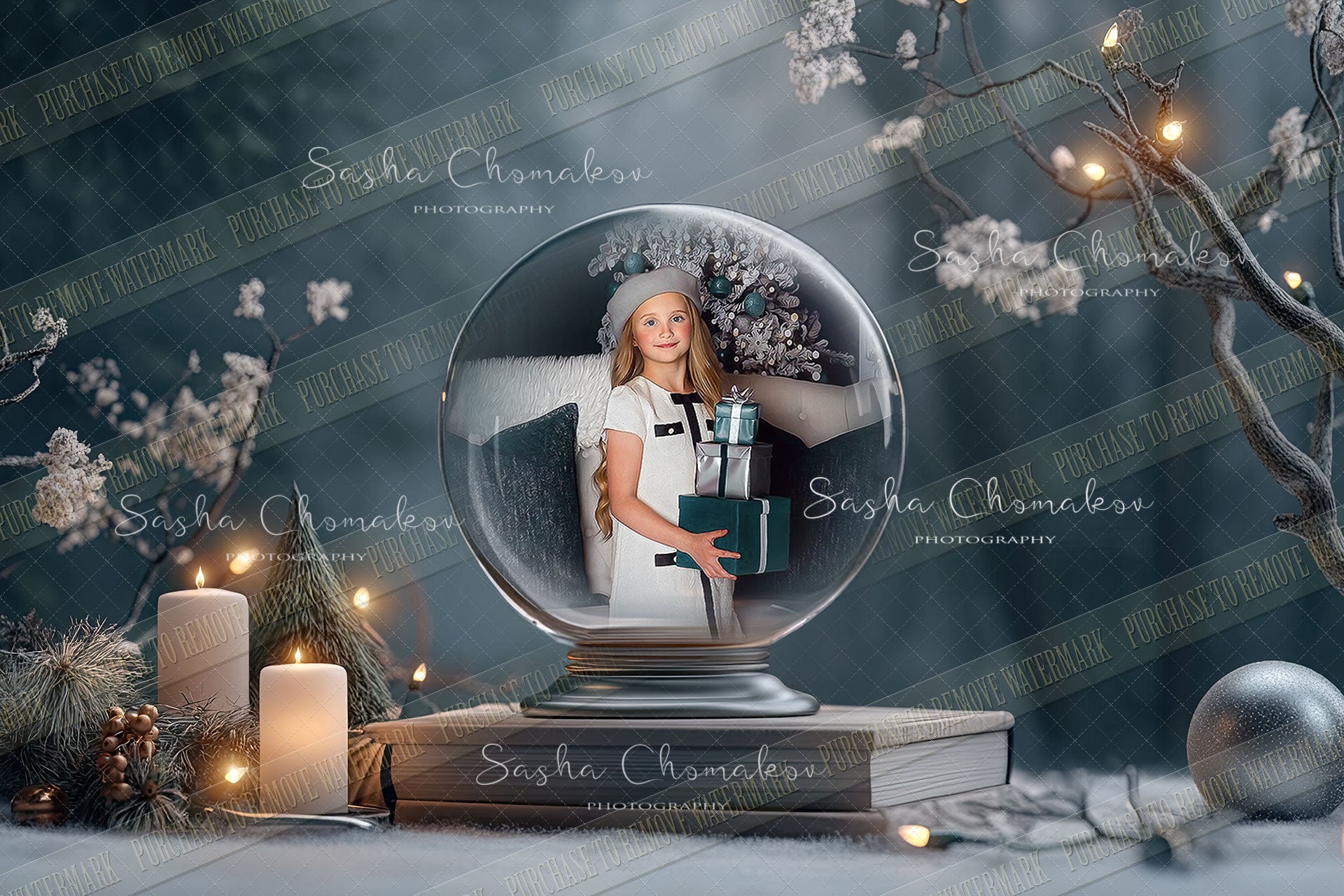 Digital Backdrop Ai generated Christmas globes