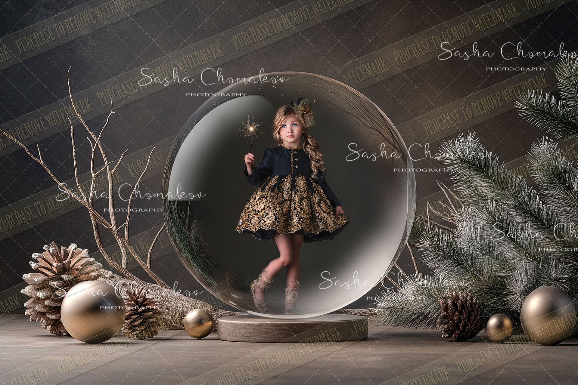 Digital Backdrop Ai generated Christmas globes