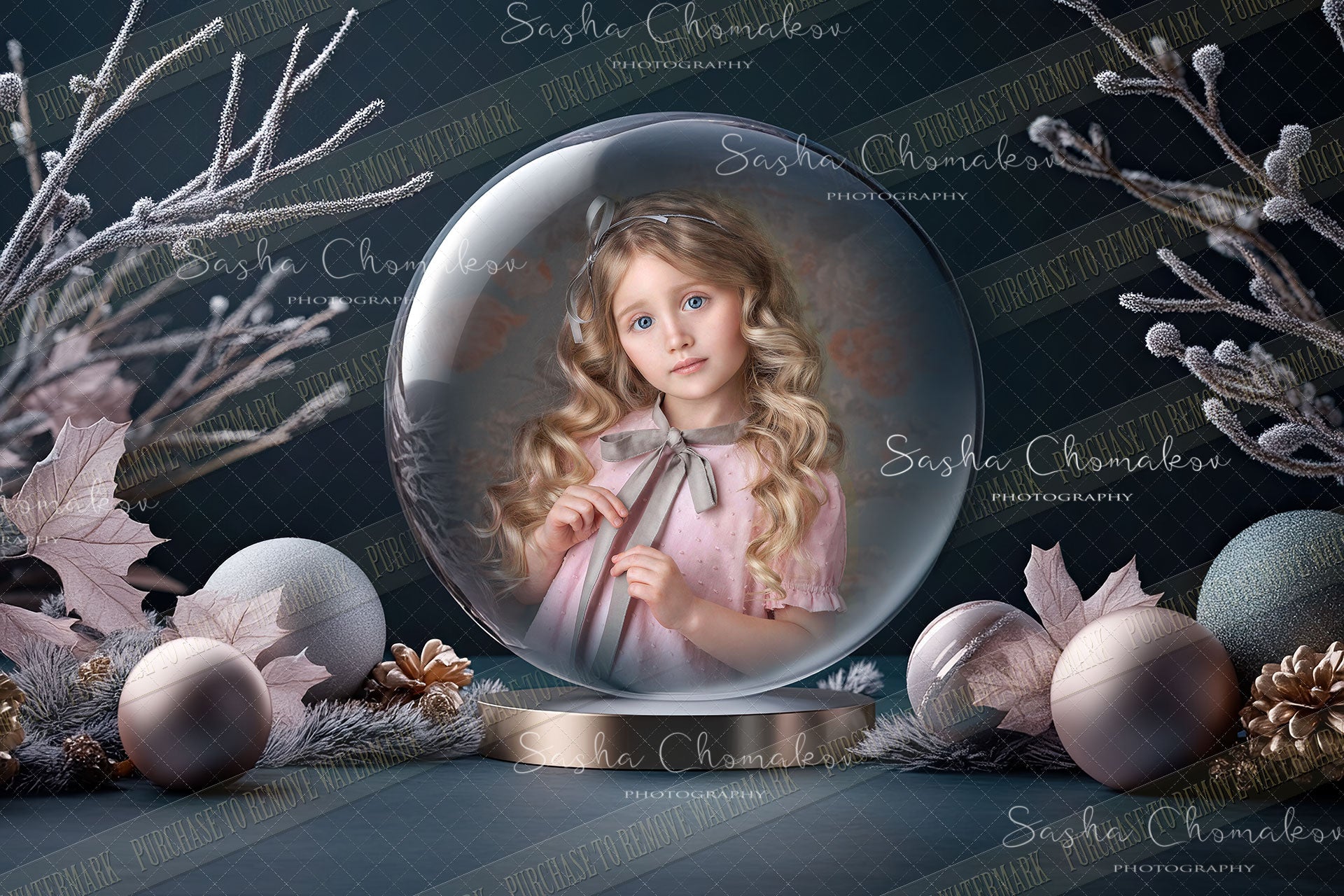 Digital Backdrop Ai generated Christmas globes