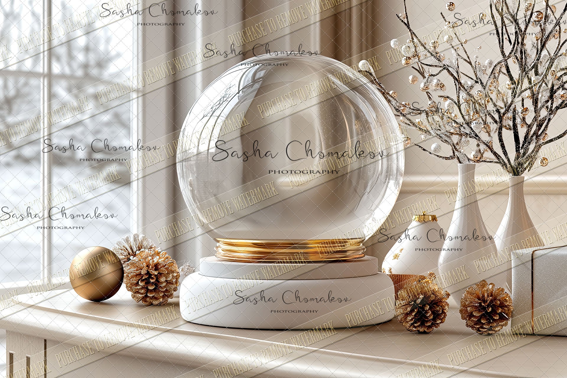 Digital Backdrop Ai generated Christmas globes