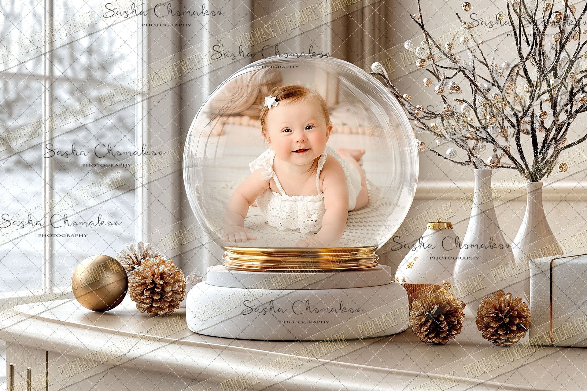 Digital Backdrop Ai generated Christmas globes