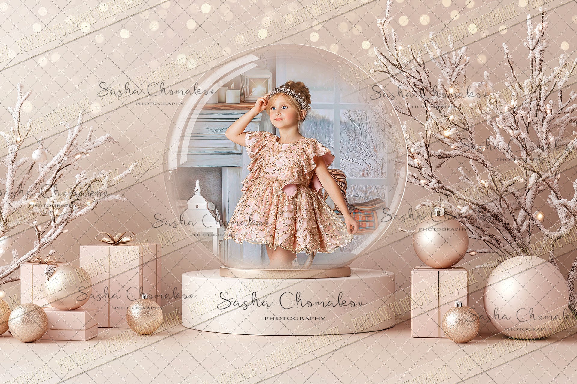Digital Backdrop Ai generated Christmas globes