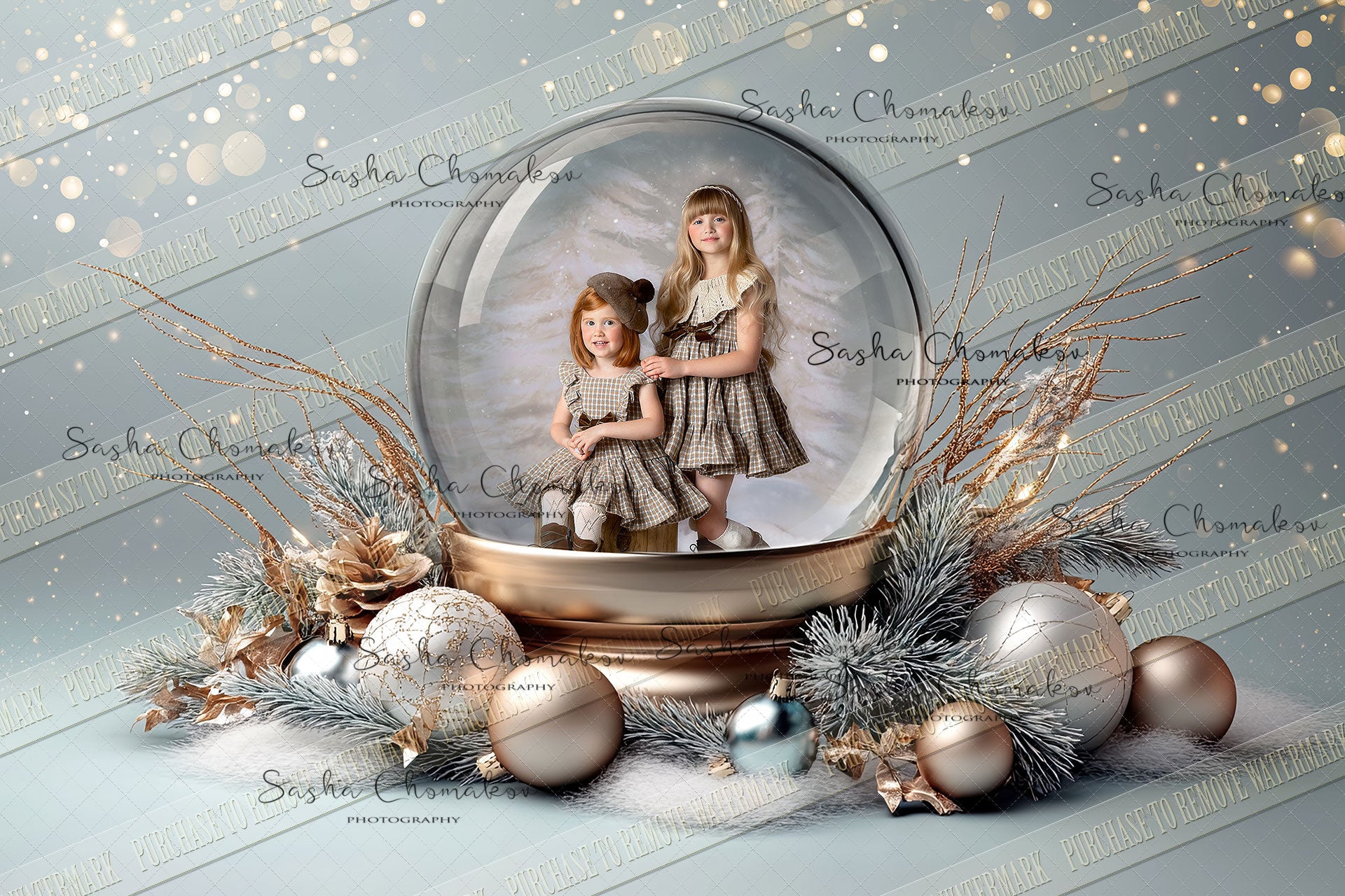 Digital Backdrop Ai generated Christmas globes