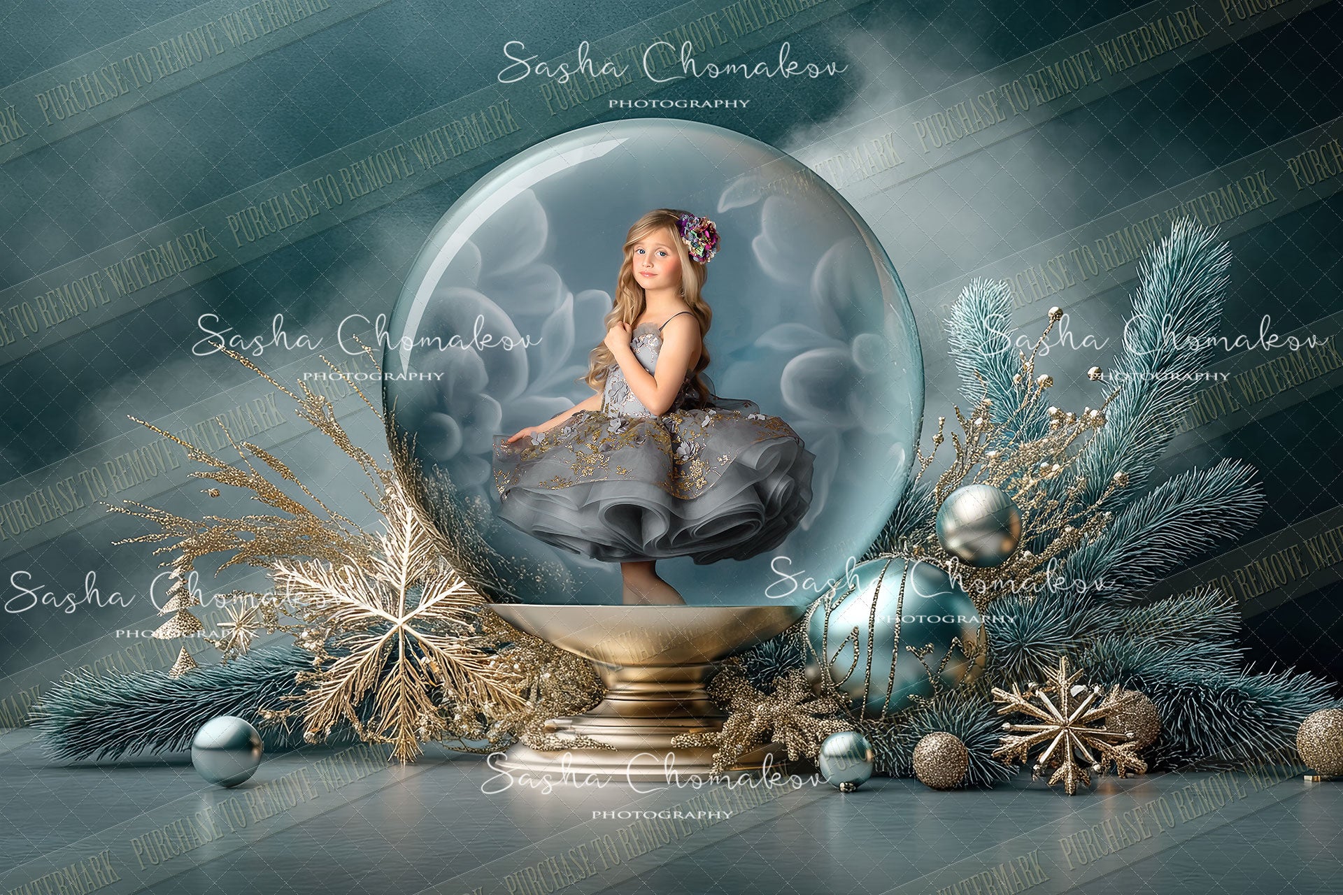 Digital Backdrop Ai generated Christmas globes