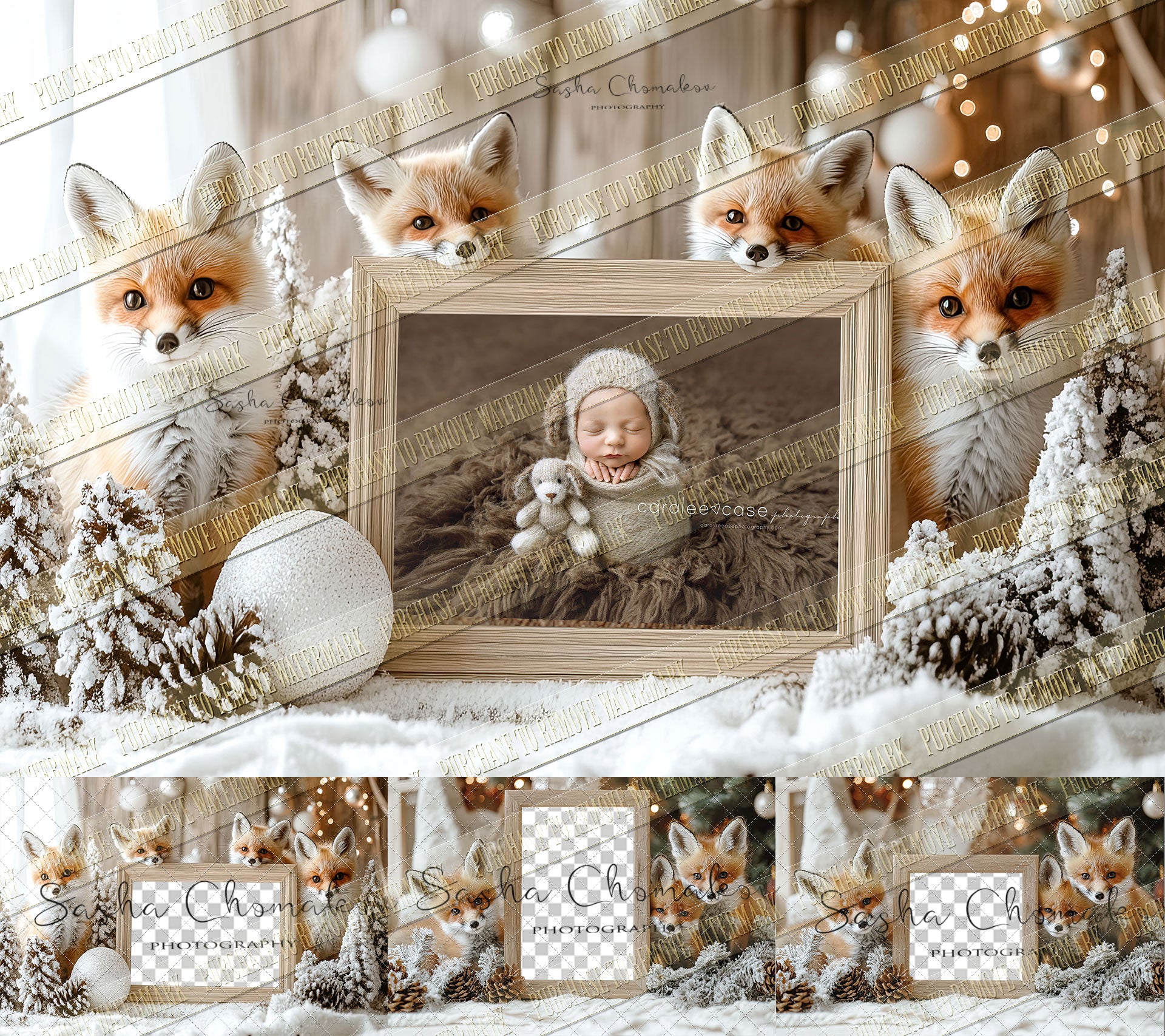 Digital background Ai generated Christmas Fox Christmas frames