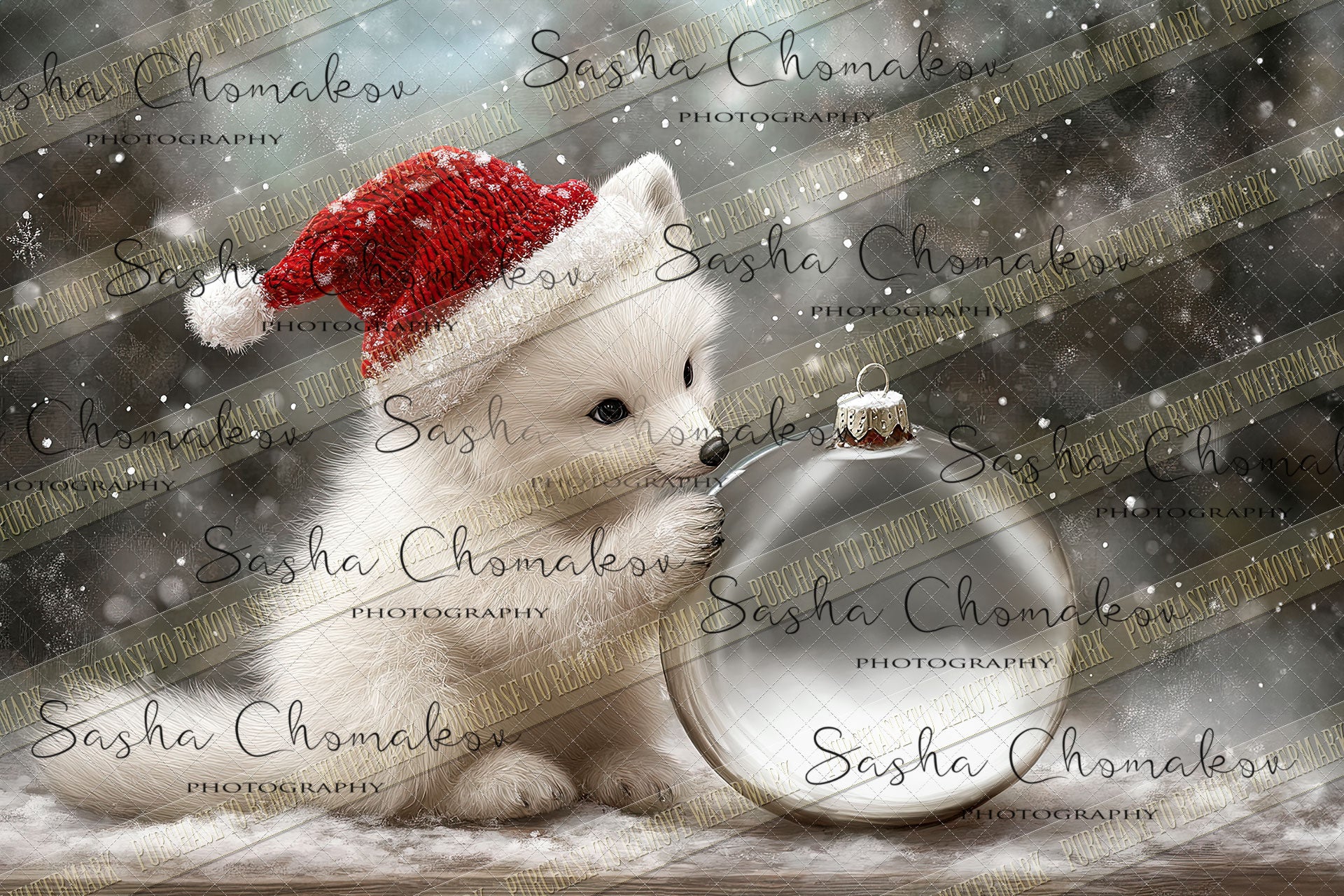 Digital Backdrop Ai generated Christmas globes fox