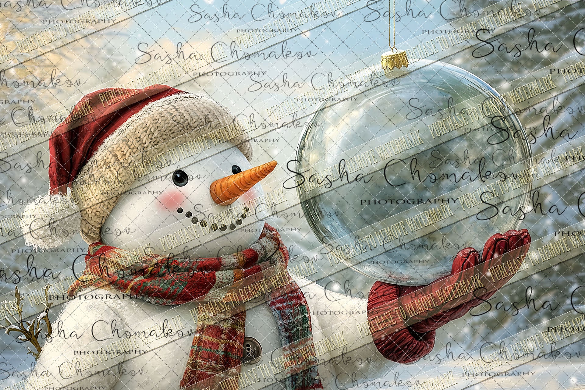 Digital Backdrop Ai generated Christmas globes snowman