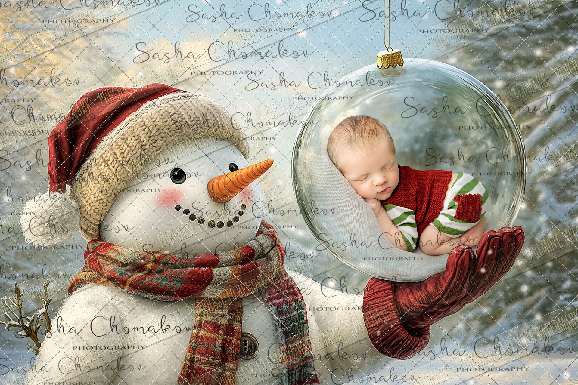 Digital Backdrop Ai generated Christmas globes snowman