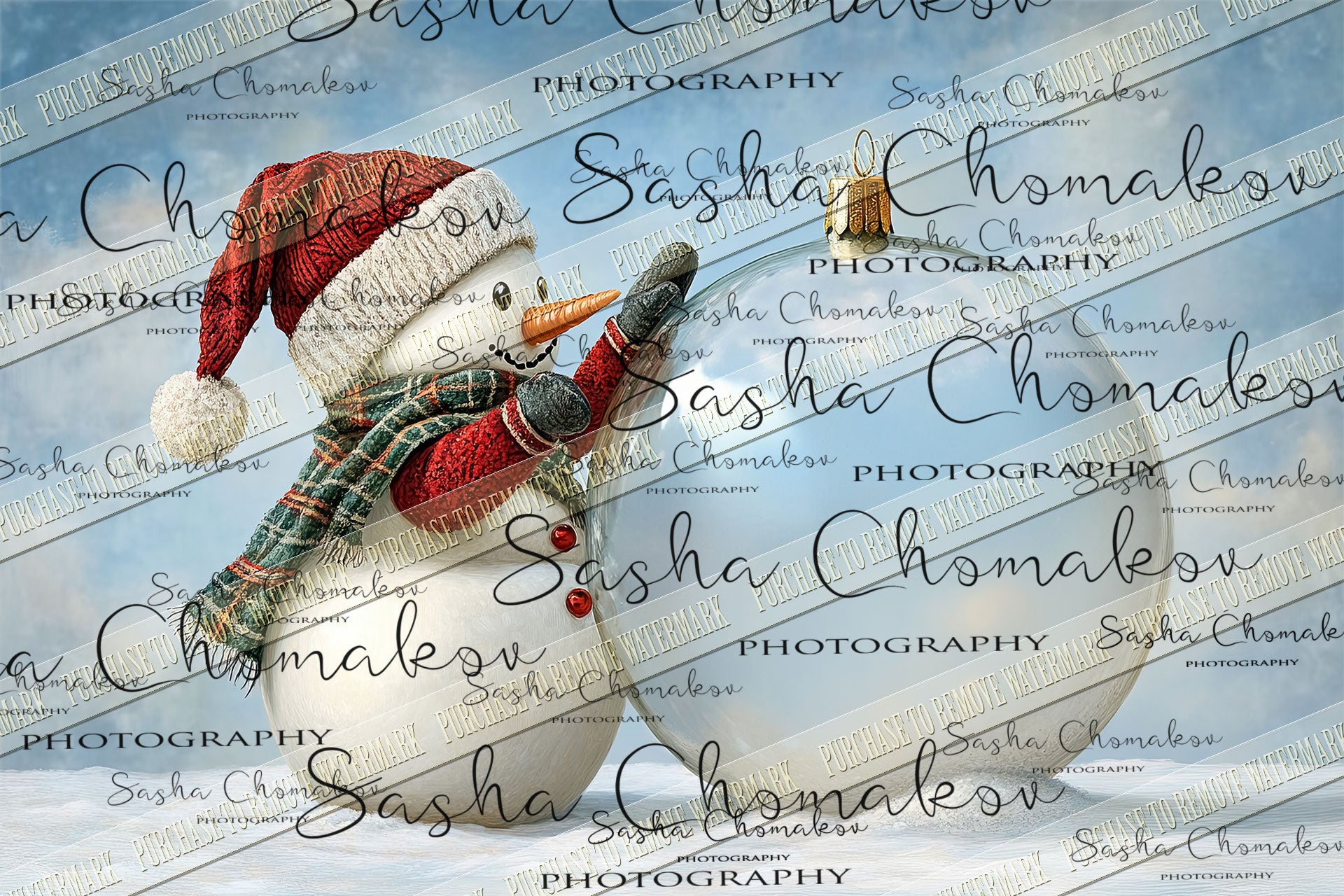 Digital Backdrop Ai generated Christmas globes snowman