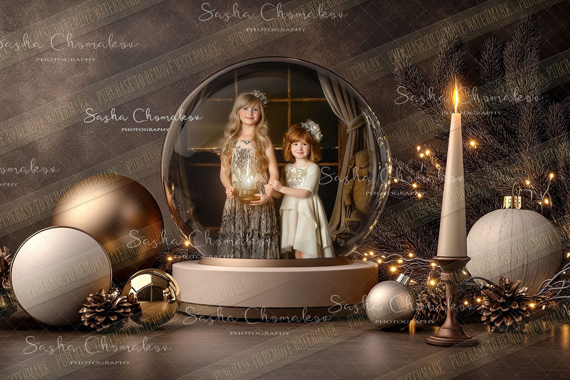Digital Backdrop Ai generated Christmas globes