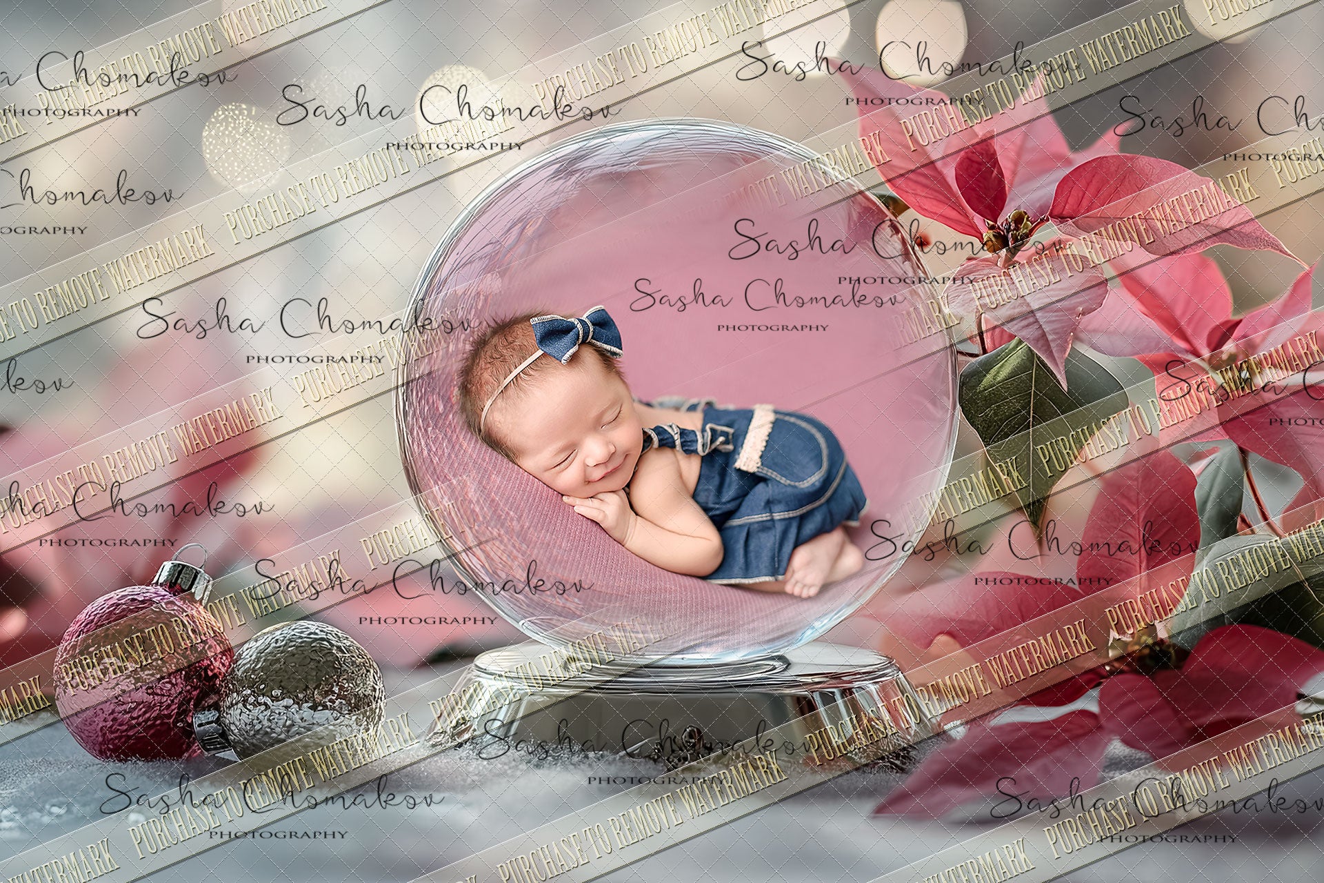 Digital Backdrop Ai generated Christmas globes pink