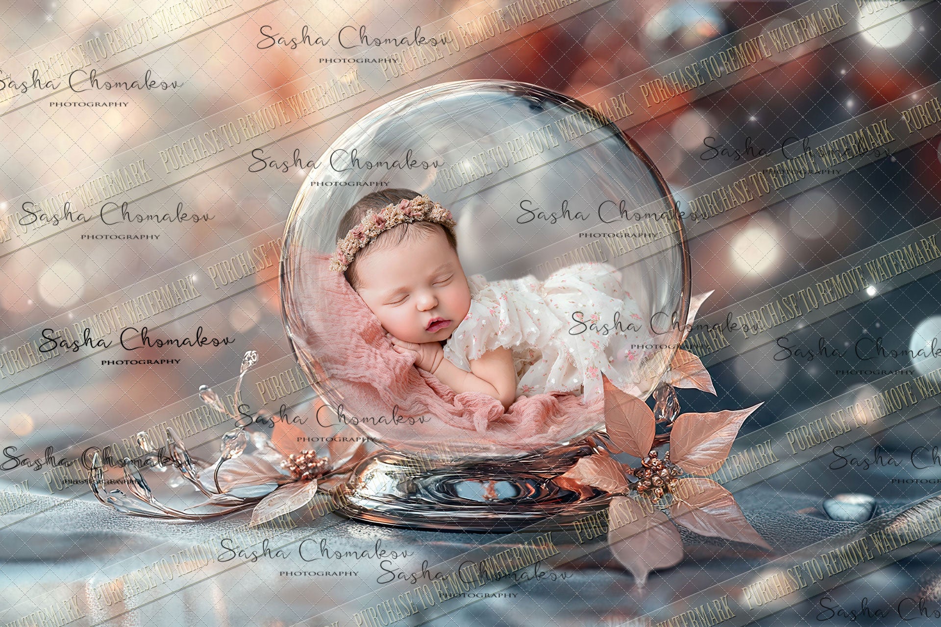 Digital Backdrop Ai generated Christmas globes poinsettia