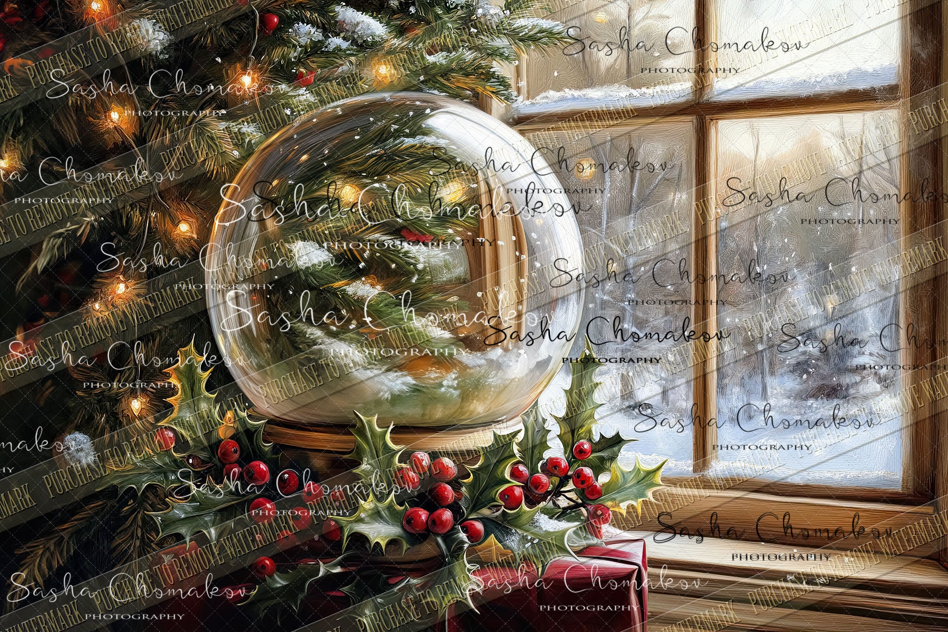 Digital Backdrop Ai generated Christmas globes painted