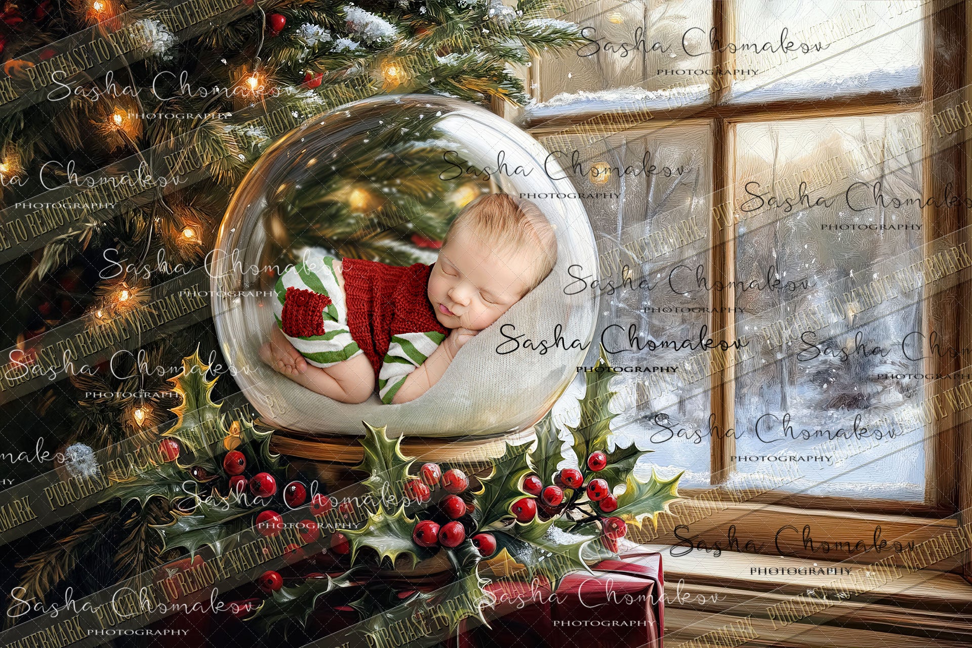 Digital Backdrop Ai generated Christmas globes painted