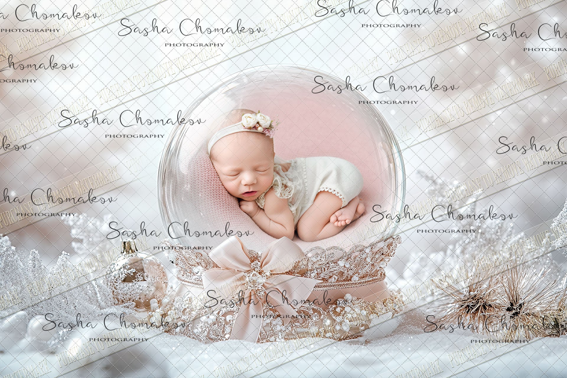 Digital Backdrop Ai generated Christmas globes pink
