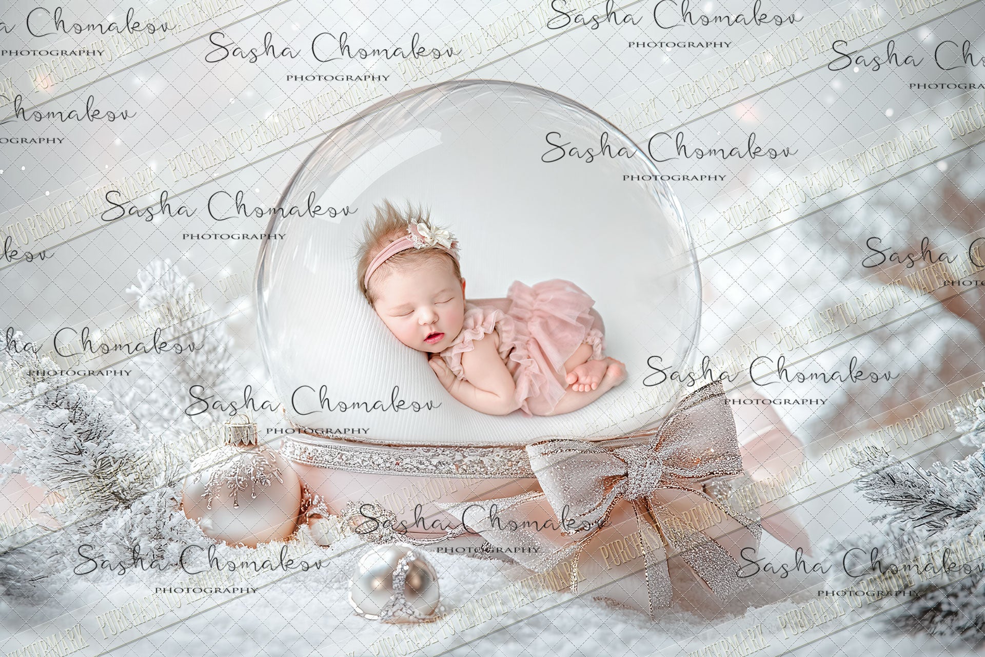 Digital Backdrop Ai generated Christmas globes pink