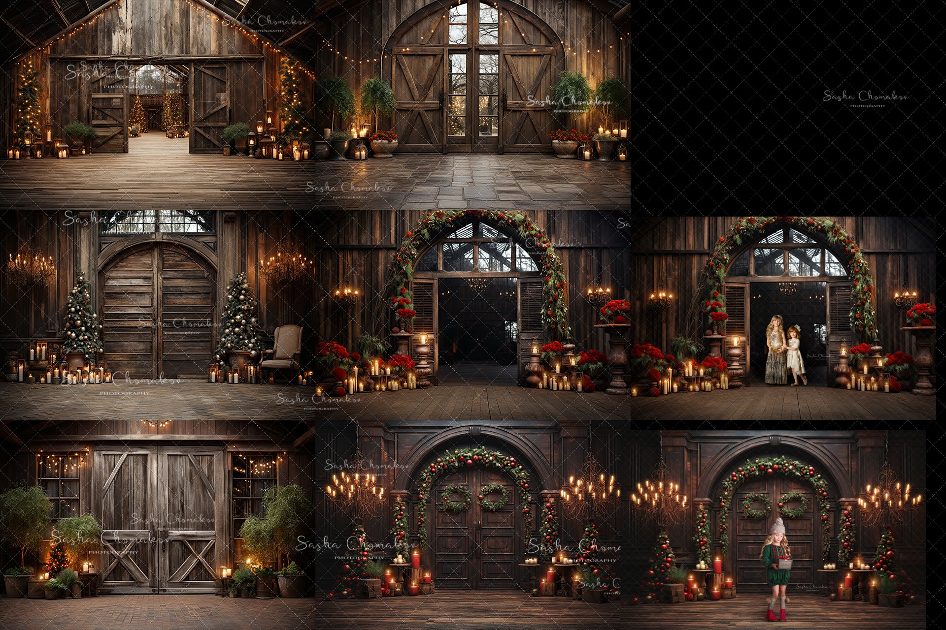 Digital backgrounds Ai generated Christmas barns