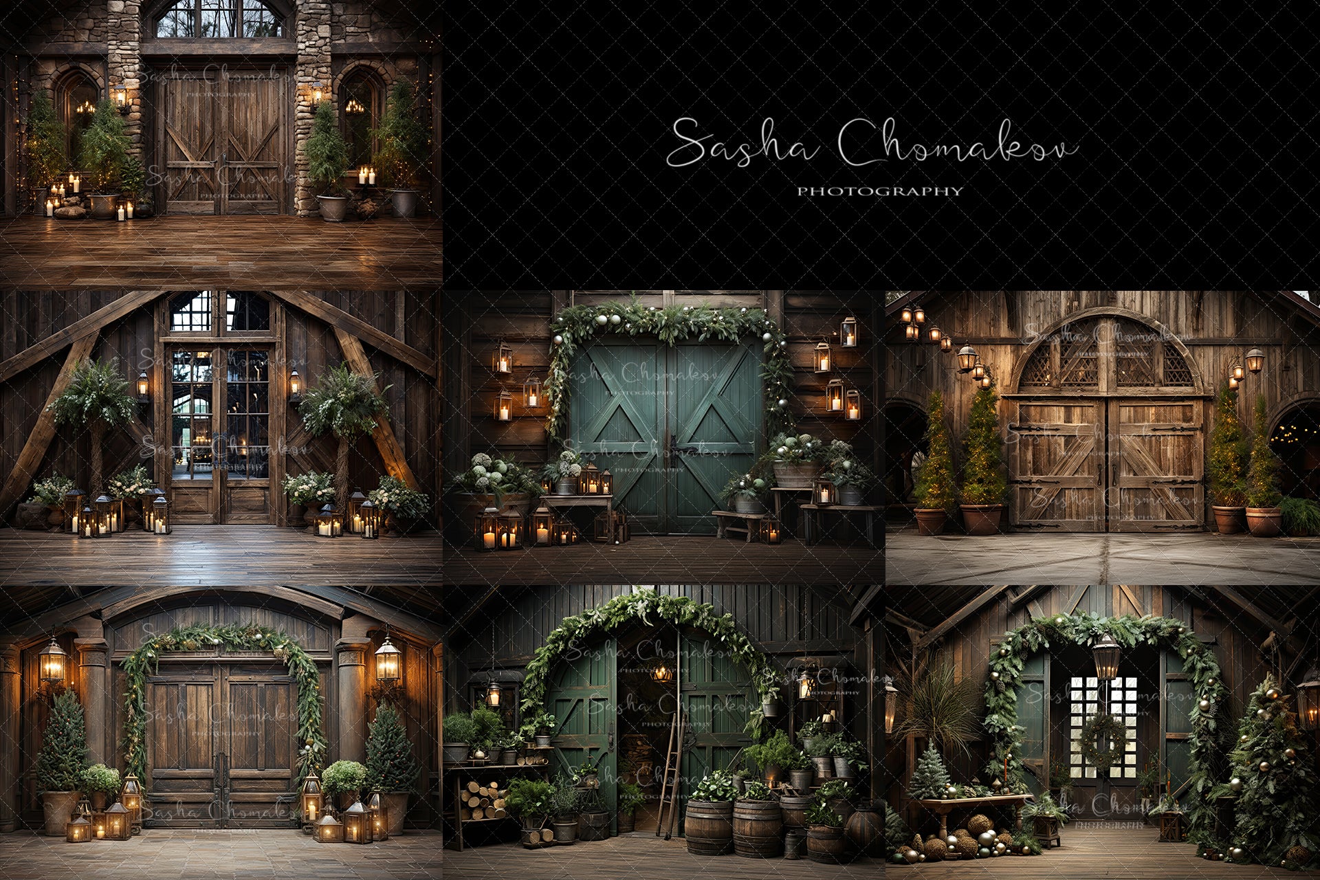 Digital backgrounds Ai generated Christmas barns