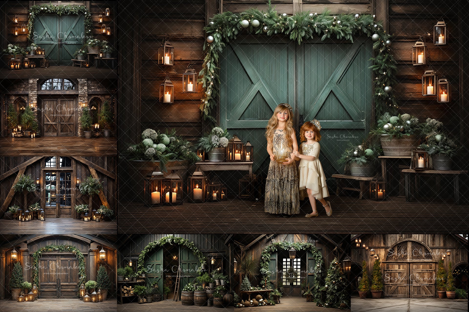 Digital backgrounds Ai generated Christmas barns