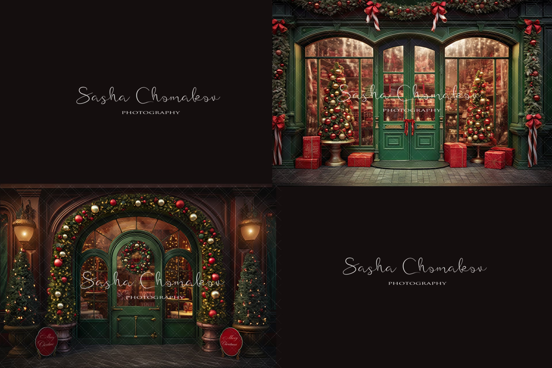 Digital backgrounds Ai generated Christmas front doors