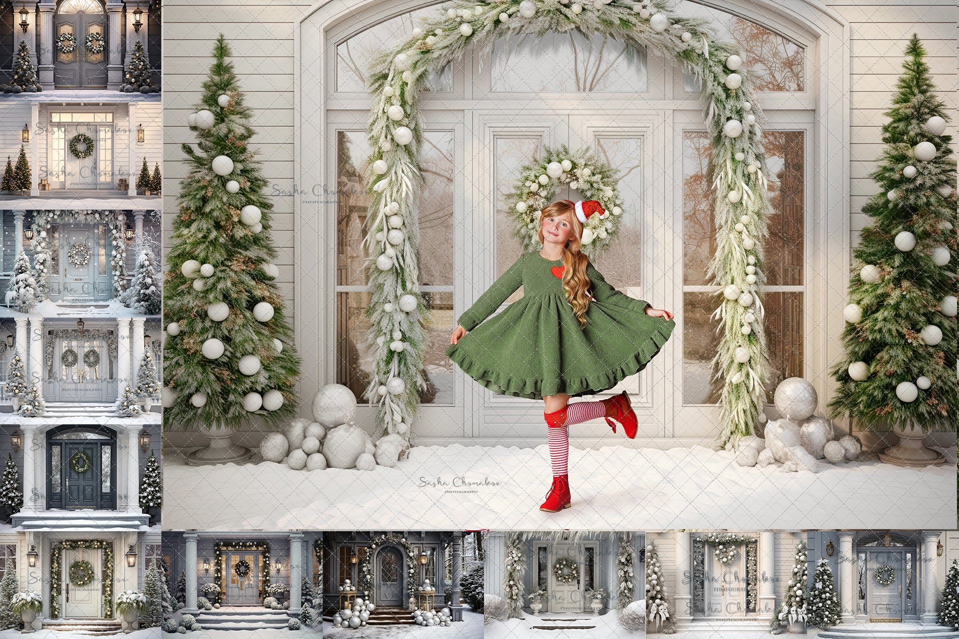 Digital backgrounds Ai generated Christmas front doors set 2