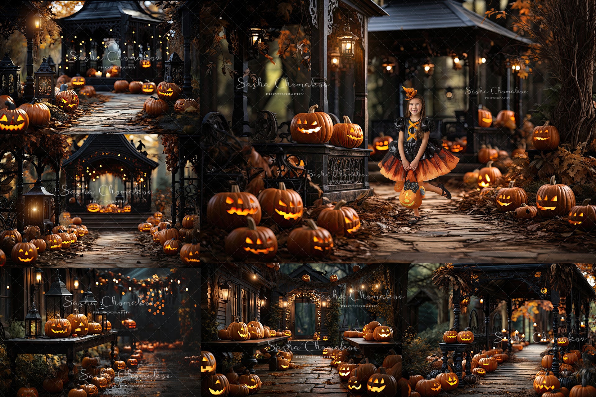 Digital backgrounds Ai generated pumpkins at night with bokeh Fall 23