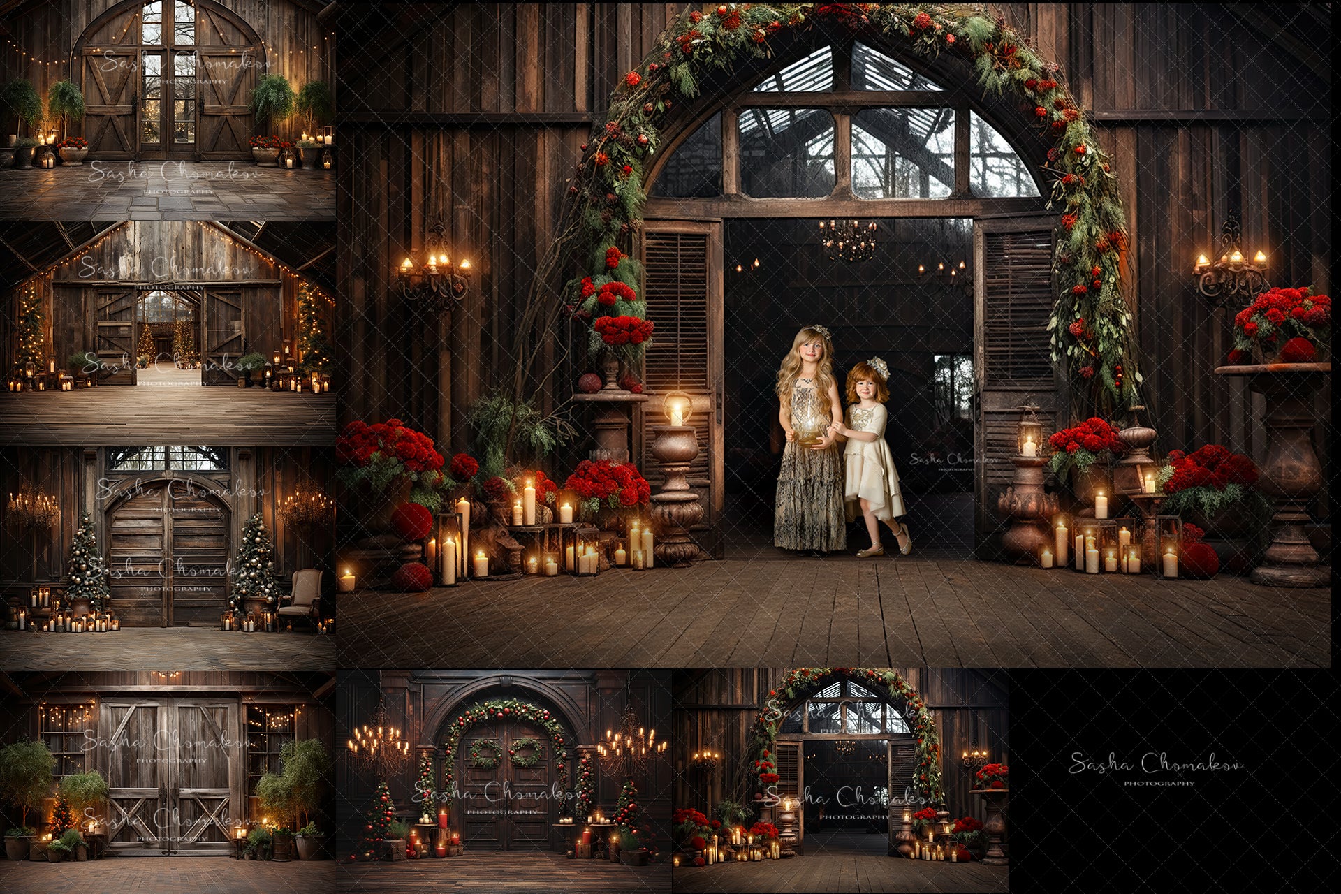 Digital backgrounds Ai generated Christmas barns